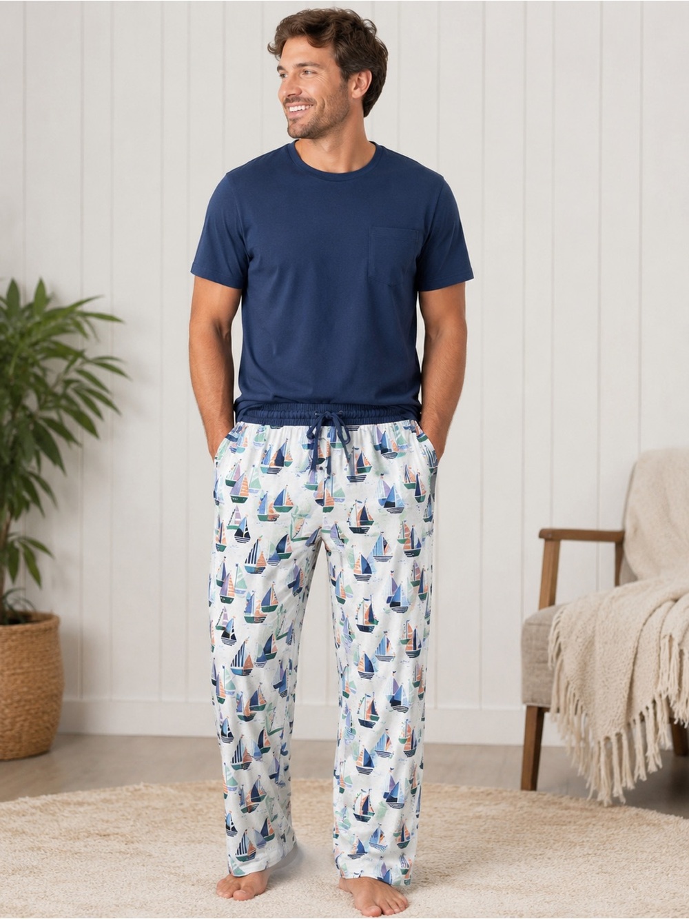 NWTs Little Sleepies Seas the Day Sailboat Pajama Pants- L